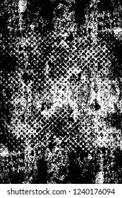 Grunge overlay layer. Abstract black and white vector background. Monochrome vintage surface with dirty pattern in cracks, spots, dots. Old wall in dark horror style design