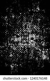 Grunge overlay layer. Abstract black and white vector background. Monochrome vintage surface with dirty pattern in cracks, spots, dots. Old wall in dark horror style design