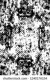 Grunge overlay layer. Abstract black and white vector background. Monochrome vintage surface with dirty pattern in cracks, spots, dots. Old wall in dark horror style design