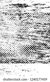 Grunge overlay layer. Abstract black and white vector background. Monochrome vintage surface with dirty pattern in cracks, spots, dots. Old wall in dark horror style design