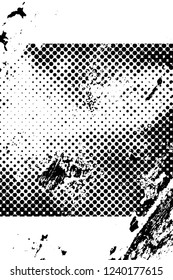Grunge overlay layer. Abstract black and white vector background. Monochrome vintage surface with dirty pattern in cracks, spots, dots. Old wall in dark horror style design