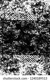 Grunge overlay layer. Abstract black and white vector background. Monochrome vintage surface with dirty pattern in cracks, spots, dots. Old wall in dark horror style design