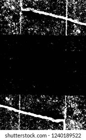 Grunge overlay layer. Abstract black and white vector background. Monochrome vintage surface with dirty pattern in cracks, spots, dots. Old wall in dark horror style design