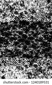Grunge overlay layer. Abstract black and white vector background. Monochrome vintage surface with dirty pattern in cracks, spots, dots. Old wall in dark horror style design