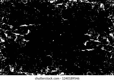 Grunge overlay layer. Abstract black and white vector background. Monochrome vintage surface with dirty pattern in cracks, spots, dots. Old wall in dark horror style design