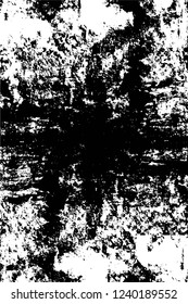 Grunge overlay layer. Abstract black and white vector background. Monochrome vintage surface with dirty pattern in cracks, spots, dots. Old wall in dark horror style design