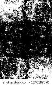 Grunge overlay layer. Abstract black and white vector background. Monochrome vintage surface with dirty pattern in cracks, spots, dots. Old wall in dark horror style design