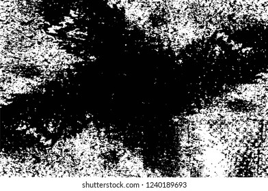 Grunge overlay layer. Abstract black and white vector background. Monochrome vintage surface with dirty pattern in cracks, spots, dots. Old wall in dark horror style design