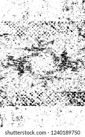 Grunge overlay layer. Abstract black and white vector background. Monochrome vintage surface with dirty pattern in cracks, spots, dots. Old wall in dark horror style design