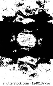 Grunge overlay layer. Abstract black and white vector background. Monochrome vintage surface with dirty pattern in cracks, spots, dots. Old wall in dark horror style design