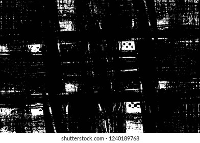 Grunge overlay layer. Abstract black and white vector background. Monochrome vintage surface with dirty pattern in cracks, spots, dots. Old wall in dark horror style design