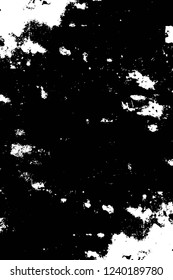 Grunge overlay layer. Abstract black and white vector background. Monochrome vintage surface with dirty pattern in cracks, spots, dots. Old wall in dark horror style design