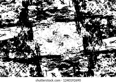 Grunge overlay layer. Abstract black and white vector background. Monochrome vintage surface with dirty pattern in cracks, spots, dots. Old wall in dark horror style design