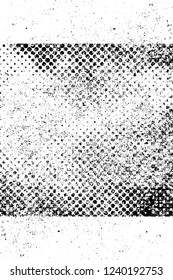 Grunge overlay layer. Abstract black and white vector background. Monochrome vintage surface with dirty pattern in cracks, spots, dots. Old wall in dark horror style design