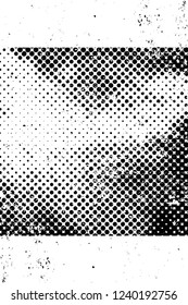 Grunge overlay layer. Abstract black and white vector background. Monochrome vintage surface with dirty pattern in cracks, spots, dots. Old wall in dark horror style design