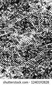 Grunge overlay layer. Abstract black and white vector background. Monochrome vintage surface with dirty pattern in cracks, spots, dots. Old wall in dark horror style design