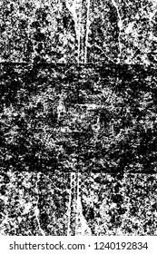Grunge overlay layer. Abstract black and white vector background. Monochrome vintage surface with dirty pattern in cracks, spots, dots. Old wall in dark horror style design