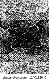 Grunge overlay layer. Abstract black and white vector background. Monochrome vintage surface with dirty pattern in cracks, spots, dots. Old wall in dark horror style design