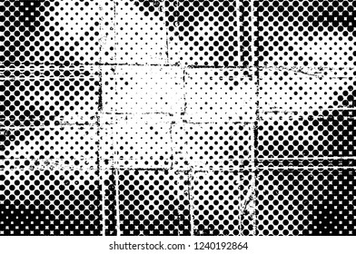 Grunge overlay layer. Abstract black and white vector background. Monochrome vintage surface with dirty pattern in cracks, spots, dots. Old wall in dark horror style design