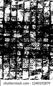 Grunge overlay layer. Abstract black and white vector background. Monochrome vintage surface with dirty pattern in cracks, spots, dots. Old wall in dark horror style design