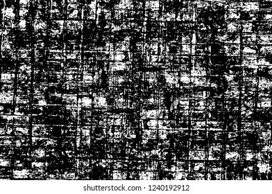 Grunge overlay layer. Abstract black and white vector background. Monochrome vintage surface with dirty pattern in cracks, spots, dots. Old wall in dark horror style design