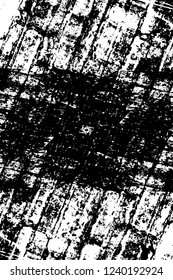 Grunge overlay layer. Abstract black and white vector background. Monochrome vintage surface with dirty pattern in cracks, spots, dots. Old wall in dark horror style design