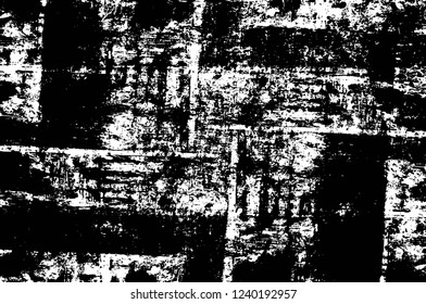 Grunge overlay layer. Abstract black and white vector background. Monochrome vintage surface with dirty pattern in cracks, spots, dots. Old wall in dark horror style design