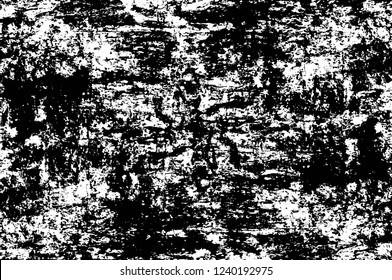Grunge overlay layer. Abstract black and white vector background. Monochrome vintage surface with dirty pattern in cracks, spots, dots. Old wall in dark horror style design