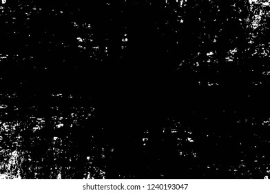 Grunge overlay layer. Abstract black and white vector background. Monochrome vintage surface with dirty pattern in cracks, spots, dots. Old wall in dark horror style design