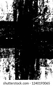 Grunge overlay layer. Abstract black and white vector background. Monochrome vintage surface with dirty pattern in cracks, spots, dots. Old wall in dark horror style design