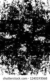Grunge overlay layer. Abstract black and white vector background. Monochrome vintage surface with dirty pattern in cracks, spots, dots. Old wall in dark horror style design