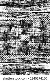 Grunge overlay layer. Abstract black and white vector background. Monochrome vintage surface with dirty pattern in cracks, spots, dots. Old wall in dark horror style design
