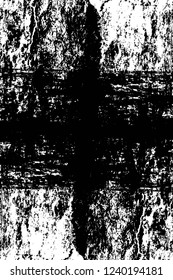 Grunge overlay layer. Abstract black and white vector background. Monochrome vintage surface with dirty pattern in cracks, spots, dots. Old wall in dark horror style design