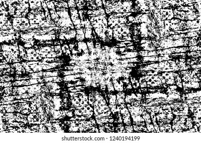 Grunge overlay layer. Abstract black and white vector background. Monochrome vintage surface with dirty pattern in cracks, spots, dots. Old wall in dark horror style design