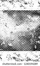 Grunge overlay layer. Abstract black and white vector background. Monochrome vintage surface with dirty pattern in cracks, spots, dots. Old wall in dark horror style design