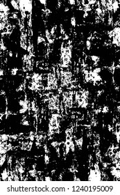 Grunge overlay layer. Abstract black and white vector background. Monochrome vintage surface with dirty pattern in cracks, spots, dots. Old wall in dark horror style design