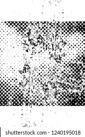 Grunge overlay layer. Abstract black and white vector background. Monochrome vintage surface with dirty pattern in cracks, spots, dots. Old wall in dark horror style design