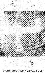 Grunge overlay layer. Abstract black and white vector background. Monochrome vintage surface with dirty pattern in cracks, spots, dots. Old wall in dark horror style design