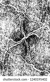 Grunge overlay layer. Abstract black and white vector background. Monochrome vintage surface with dirty pattern in cracks, spots, dots. Old wall in dark horror style design