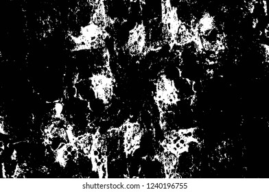 Grunge overlay layer. Abstract black and white vector background. Monochrome vintage surface with dirty pattern in cracks, spots, dots. Old wall in dark horror style design