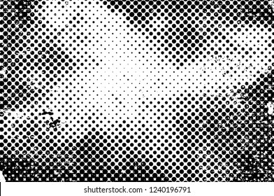 Grunge overlay layer. Abstract black and white vector background. Monochrome vintage surface with dirty pattern in cracks, spots, dots. Old wall in dark horror style design