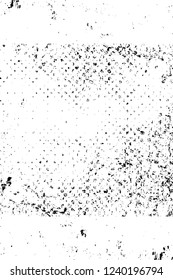Grunge overlay layer. Abstract black and white vector background. Monochrome vintage surface with dirty pattern in cracks, spots, dots. Old wall in dark horror style design