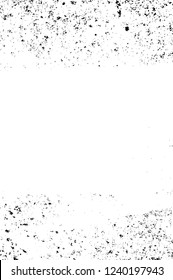Grunge overlay layer. Abstract black and white vector background. Monochrome vintage surface with dirty pattern in cracks, spots, dots. Old wall in dark horror style design