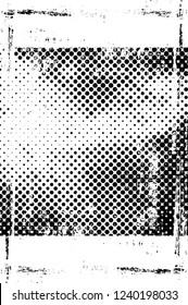 Grunge overlay layer. Abstract black and white vector background. Monochrome vintage surface with dirty pattern in cracks, spots, dots. Old wall in dark horror style design
