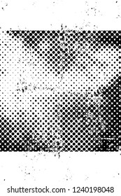 Grunge overlay layer. Abstract black and white vector background. Monochrome vintage surface with dirty pattern in cracks, spots, dots. Old wall in dark horror style design