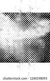 Grunge overlay layer. Abstract black and white vector background. Monochrome vintage surface with dirty pattern in cracks, spots, dots. Old wall in dark horror style design