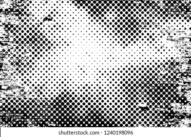 Capa superpuesta gruesa. Fondo de los vectores en blanco y negro abstracto. Superficie vintage monocromática con un patrón sucio en grietas, puntos, puntos. Antigua pared con un diseño de horror oscuro