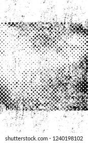 Grunge overlay layer. Abstract black and white vector background. Monochrome vintage surface with dirty pattern in cracks, spots, dots. Old wall in dark horror style design