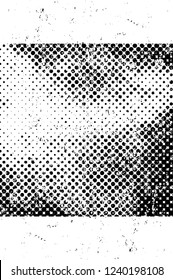 Grunge overlay layer. Abstract black and white vector background. Monochrome vintage surface with dirty pattern in cracks, spots, dots. Old wall in dark horror style design