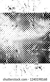 Grunge overlay layer. Abstract black and white vector background. Monochrome vintage surface with dirty pattern in cracks, spots, dots. Old wall in dark horror style design